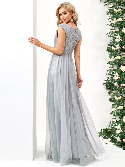 Elegant Deep V Neck A Line Evening Gown