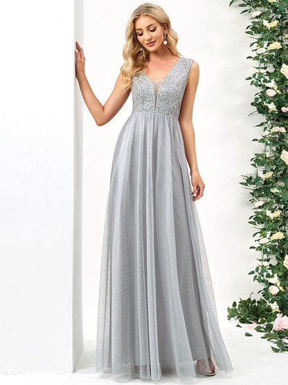 Elegant Deep V Neck A Line Evening Gown