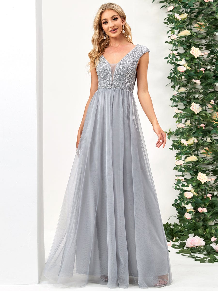 Elegant Deep V Neck A Line Evening Gown