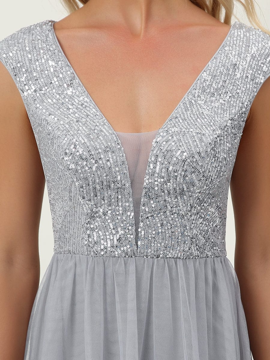 Elegant Deep V Neck A Line Evening Gown