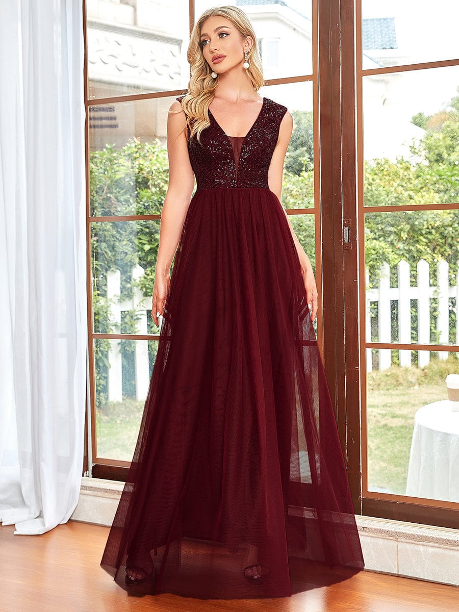 Elegant Deep V Neck A Line Evening Gown