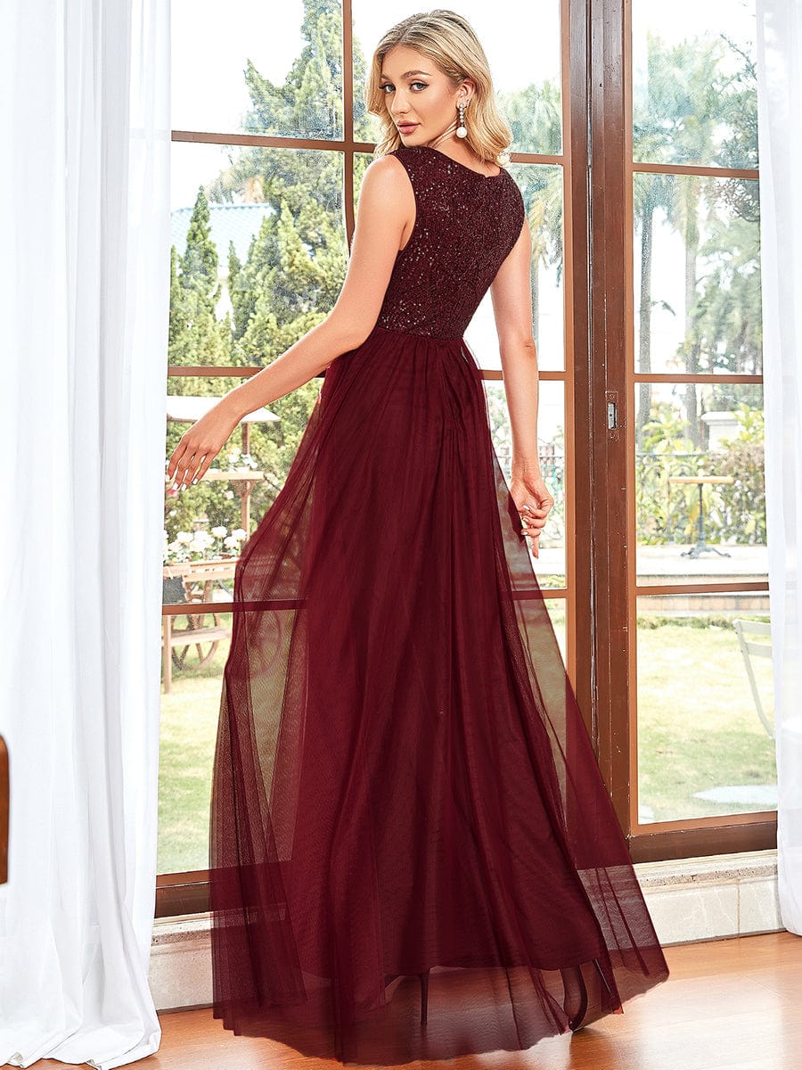 Elegant Deep V Neck A Line Evening Gown