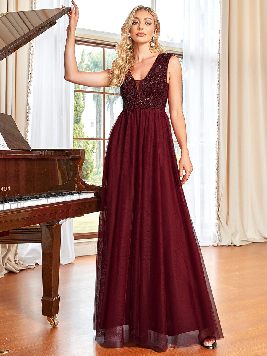 Elegant Deep V Neck A Line Evening Gown