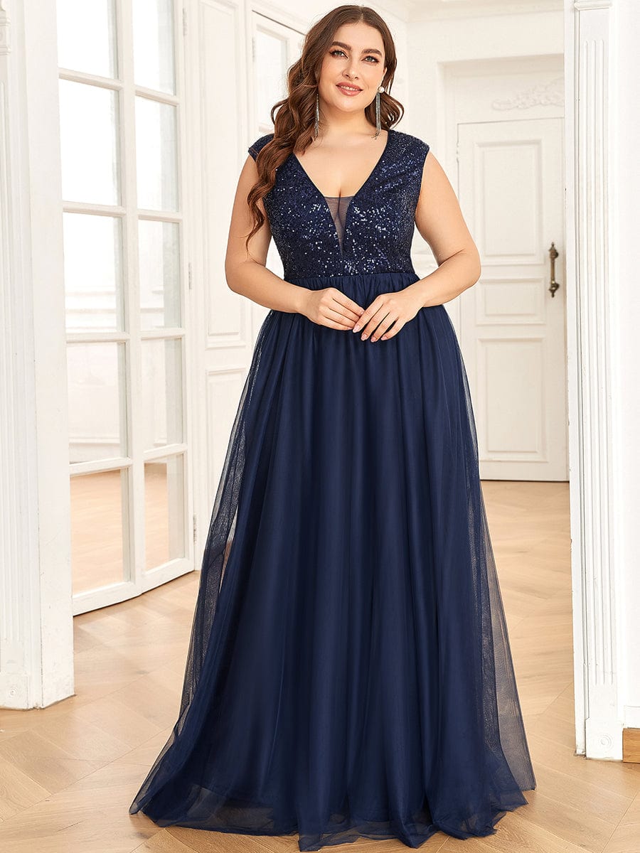 Elegant Deep V Neck A Line Evening Gown
