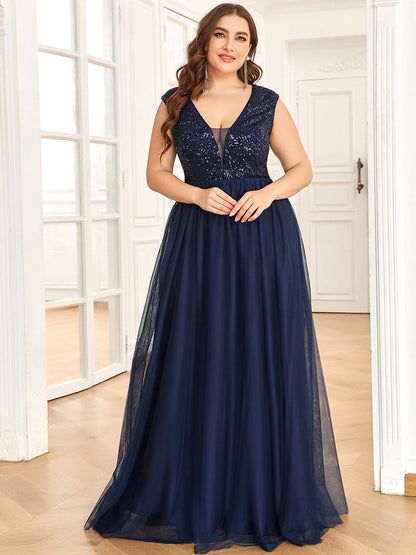 Elegant Deep V Neck A Line Evening Gown