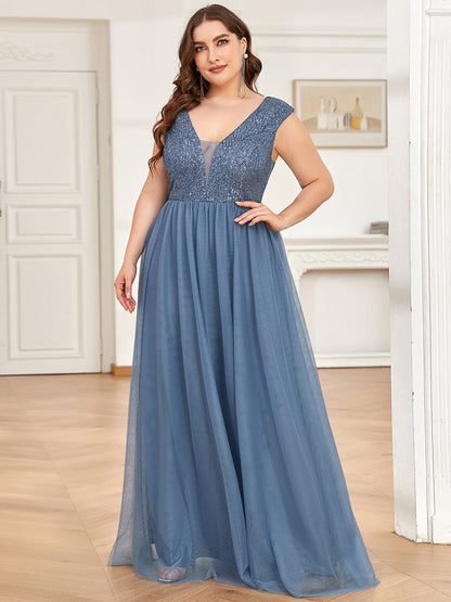 Elegant Deep V Neck A Line Evening Gown