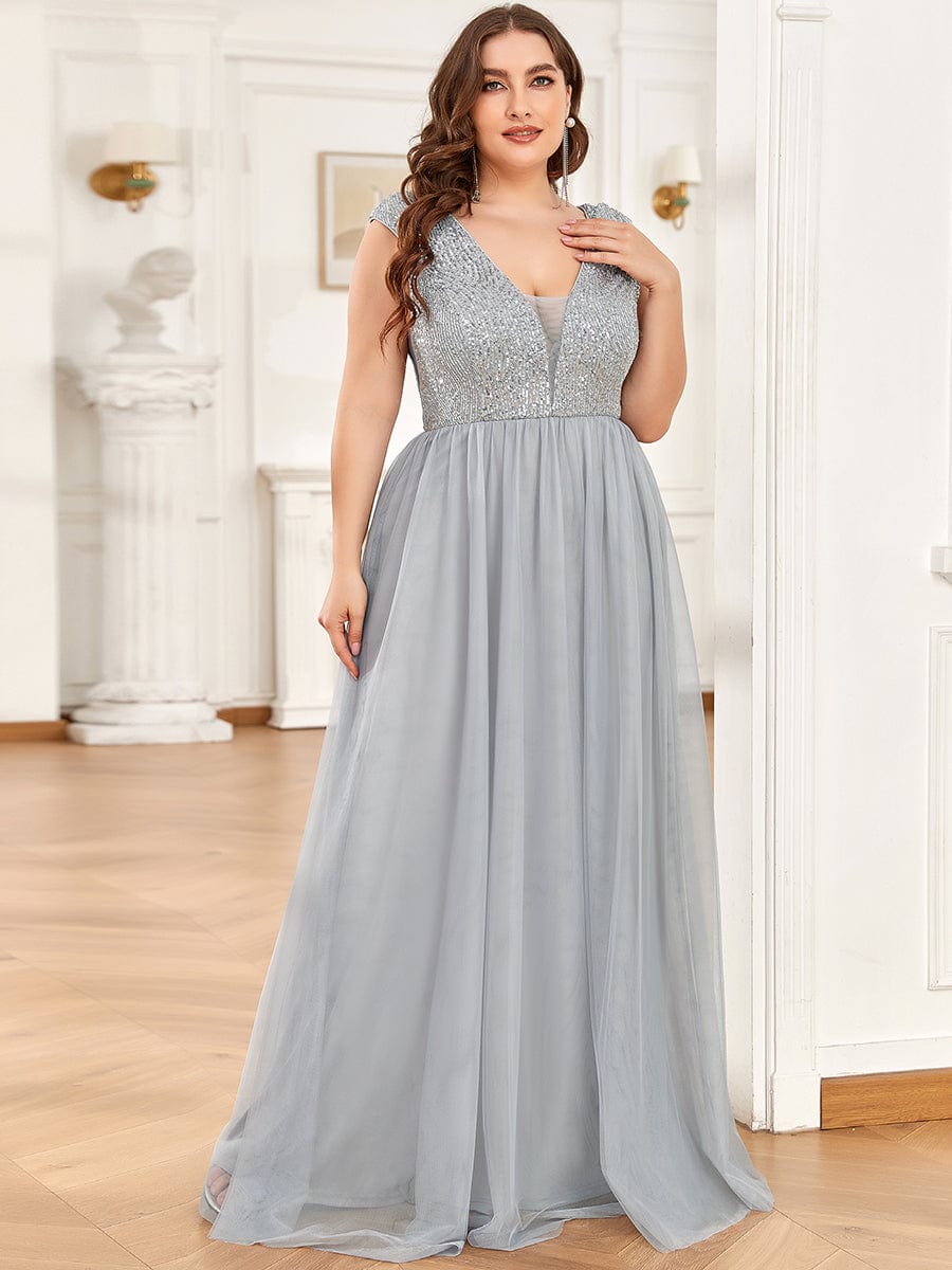 Elegant Deep V Neck A Line Evening Gown