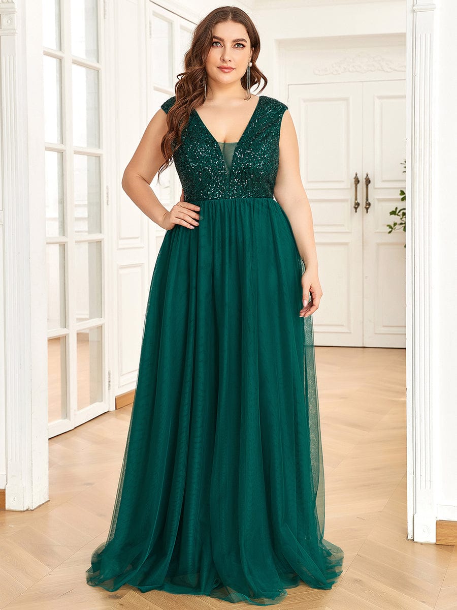 Elegant Deep V Neck A Line Evening Gown