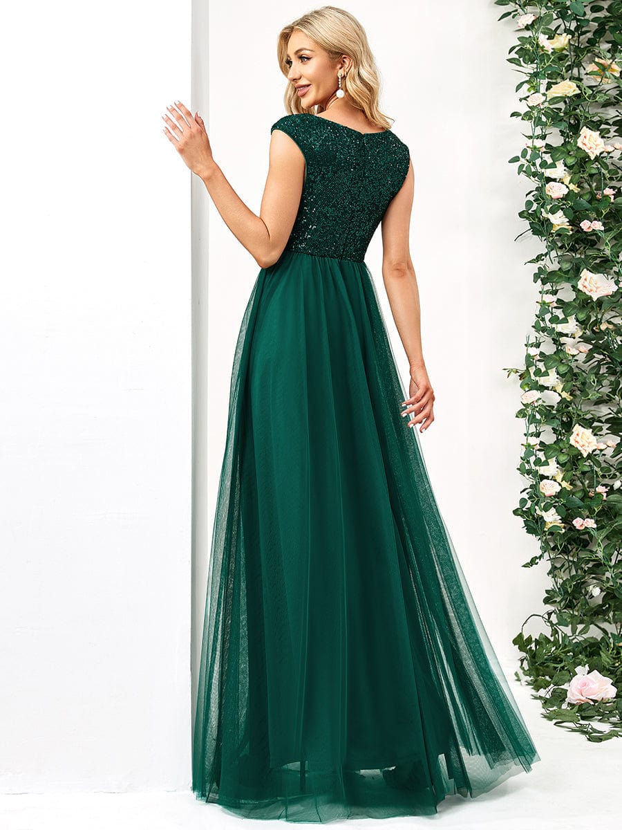Elegant Deep V Neck A Line Evening Gown