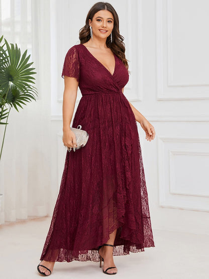 Elegant Deep V-Neck A-Line Evening Gown with Sheer Sleeves