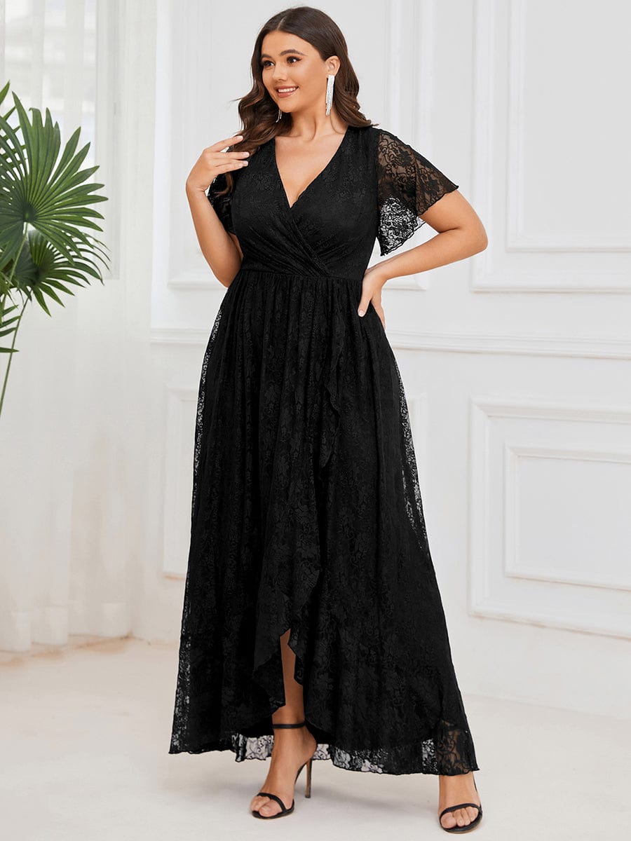 Elegant Deep V-Neck A-Line Evening Gown with Sheer Sleeves
