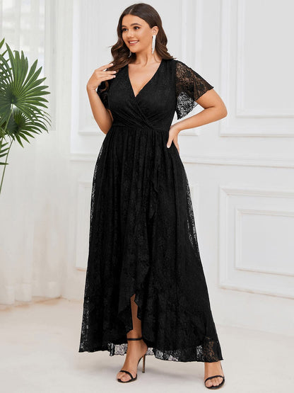 Elegant Deep V-Neck A-Line Evening Gown with Sheer Sleeves
