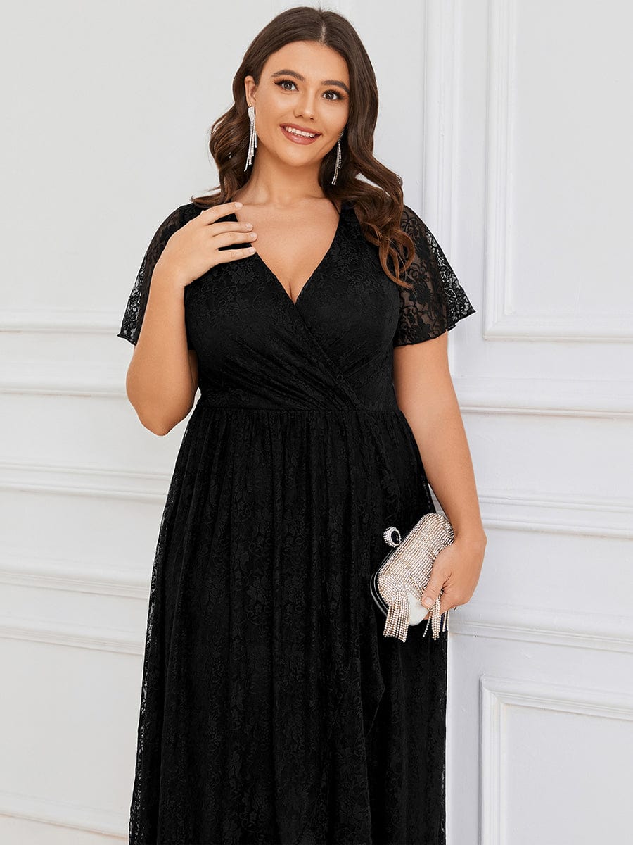 Elegant Deep V-Neck A-Line Evening Gown with Sheer Sleeves