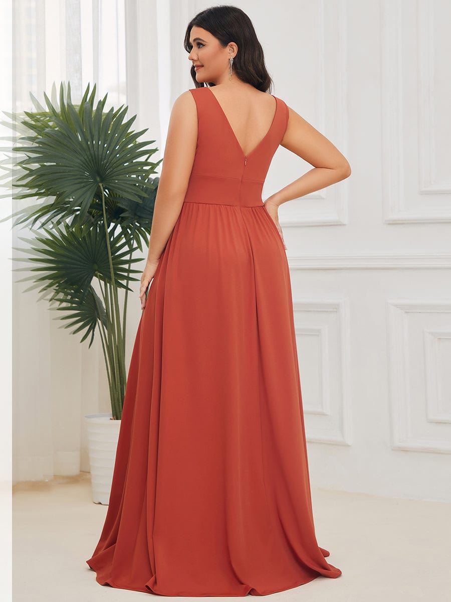 Elegant Deep V-Neck A-Line Sleeveless Bridesmaid Gown