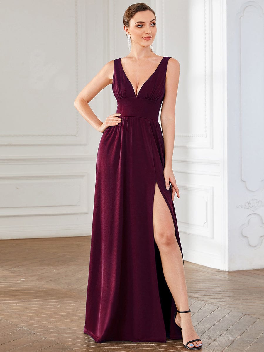 Elegant Deep V-Neck A-Line Sleeveless Bridesmaid Gown