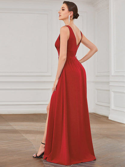 Elegant Deep V-Neck A-Line Sleeveless Bridesmaid Gown
