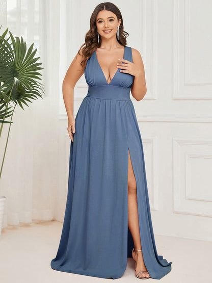Elegant Deep V-Neck A-Line Sleeveless Bridesmaid Gown