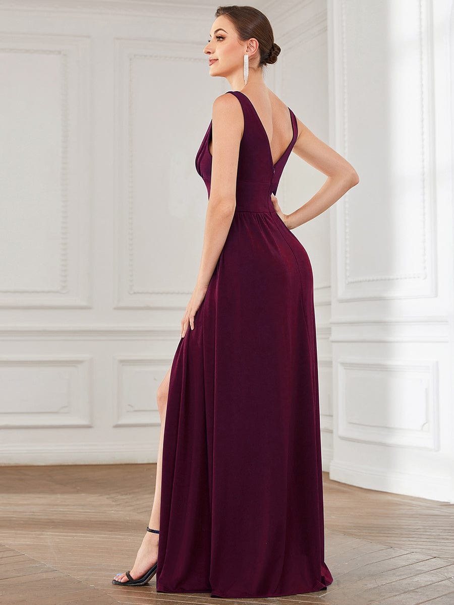 Elegant Deep V-Neck A-Line Sleeveless Bridesmaid Gown