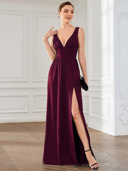 Elegant Deep V-Neck A-Line Sleeveless Bridesmaid Gown