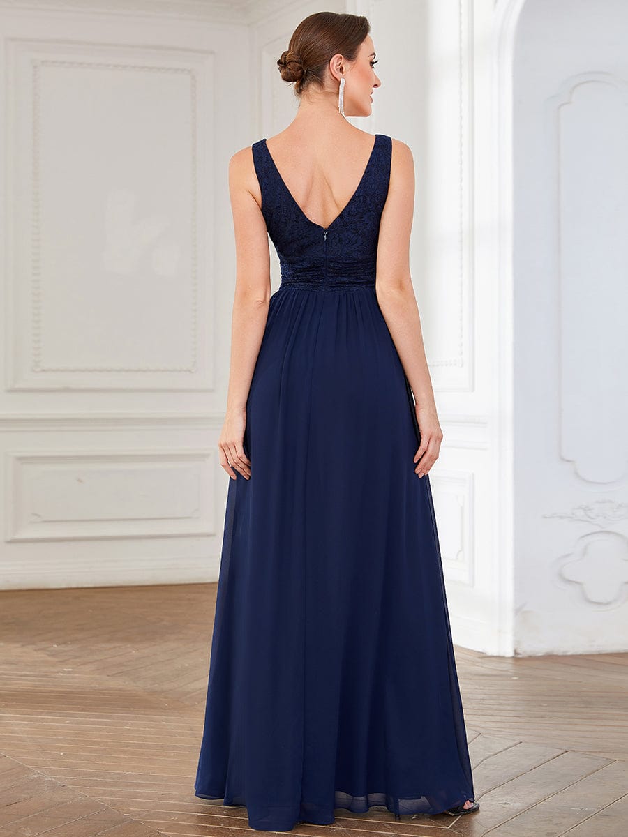 Elegant Deep V Neck A Line Sleeveless Bridesmaid Gowns