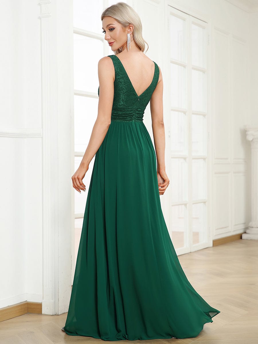 Elegant Deep V Neck A Line Sleeveless Bridesmaid Gowns