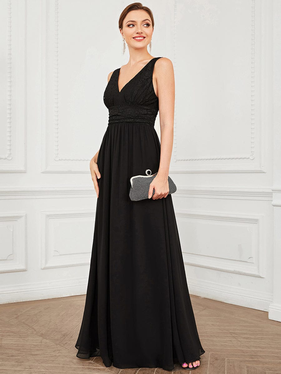 Elegant Deep V Neck A Line Sleeveless Bridesmaid Gowns