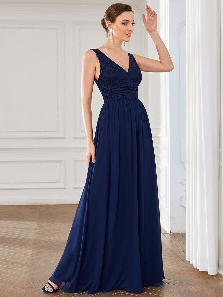 Elegant Deep V Neck A Line Sleeveless Bridesmaid Gowns