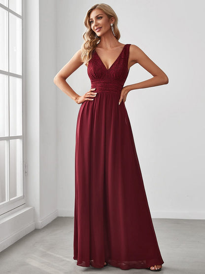Elegant Deep V Neck A Line Sleeveless Bridesmaid Gowns