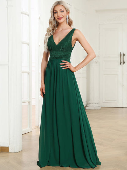 Elegant Deep V Neck A Line Sleeveless Bridesmaid Gowns