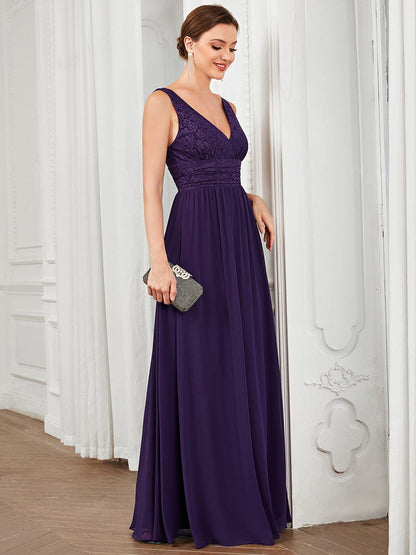 Elegant Deep V Neck A Line Sleeveless Bridesmaid Gowns