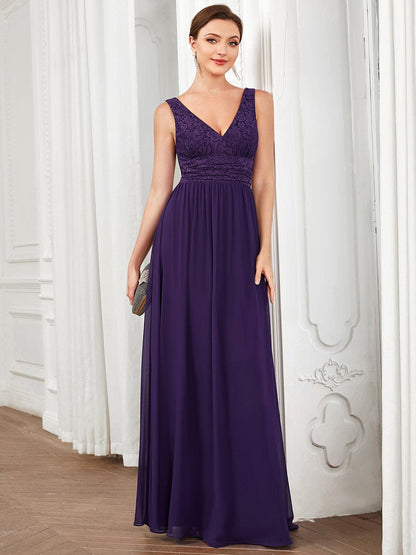 Elegant Deep V Neck A Line Sleeveless Bridesmaid Gowns