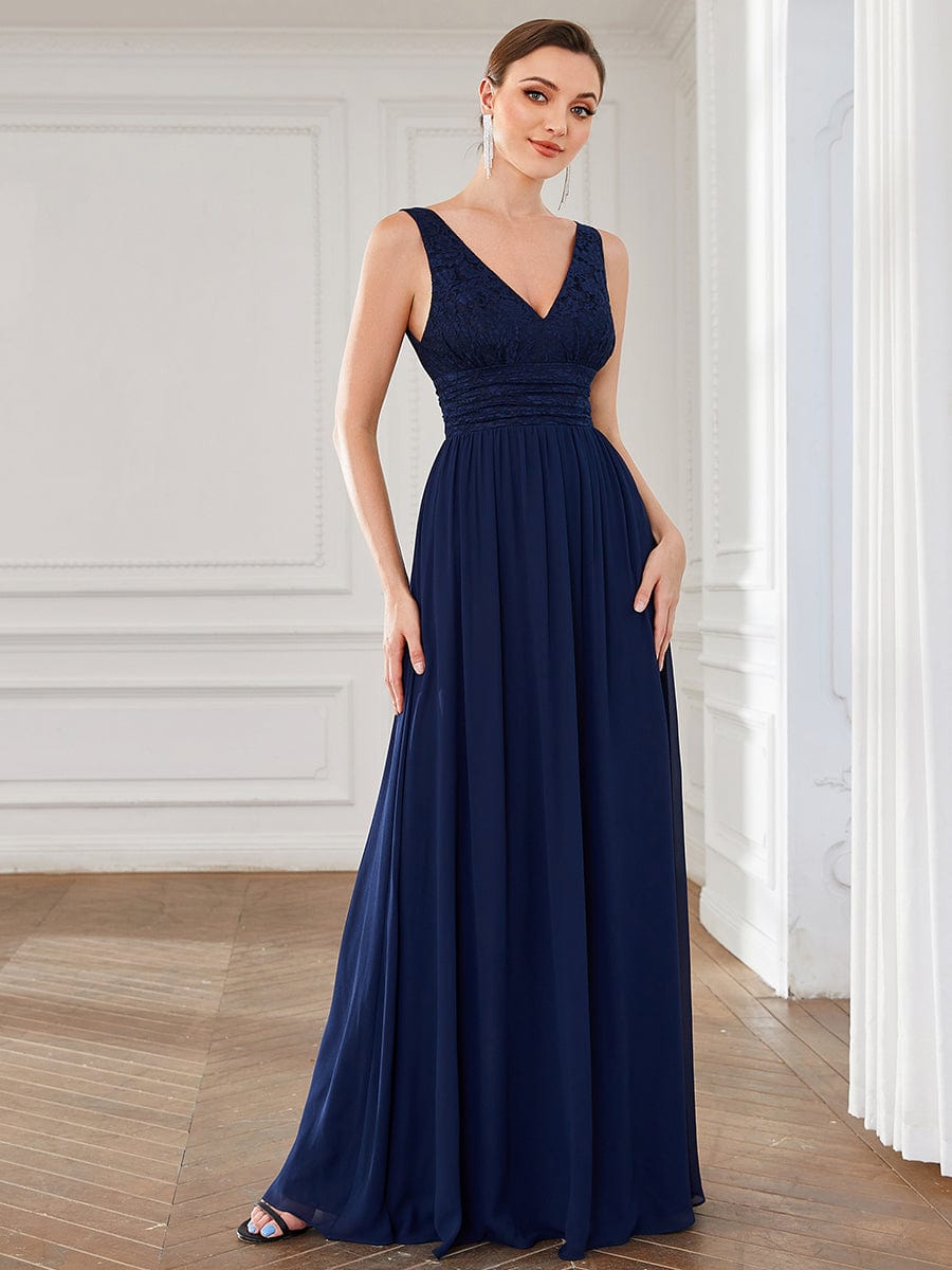 Elegant Deep V Neck A Line Sleeveless Bridesmaid Gowns