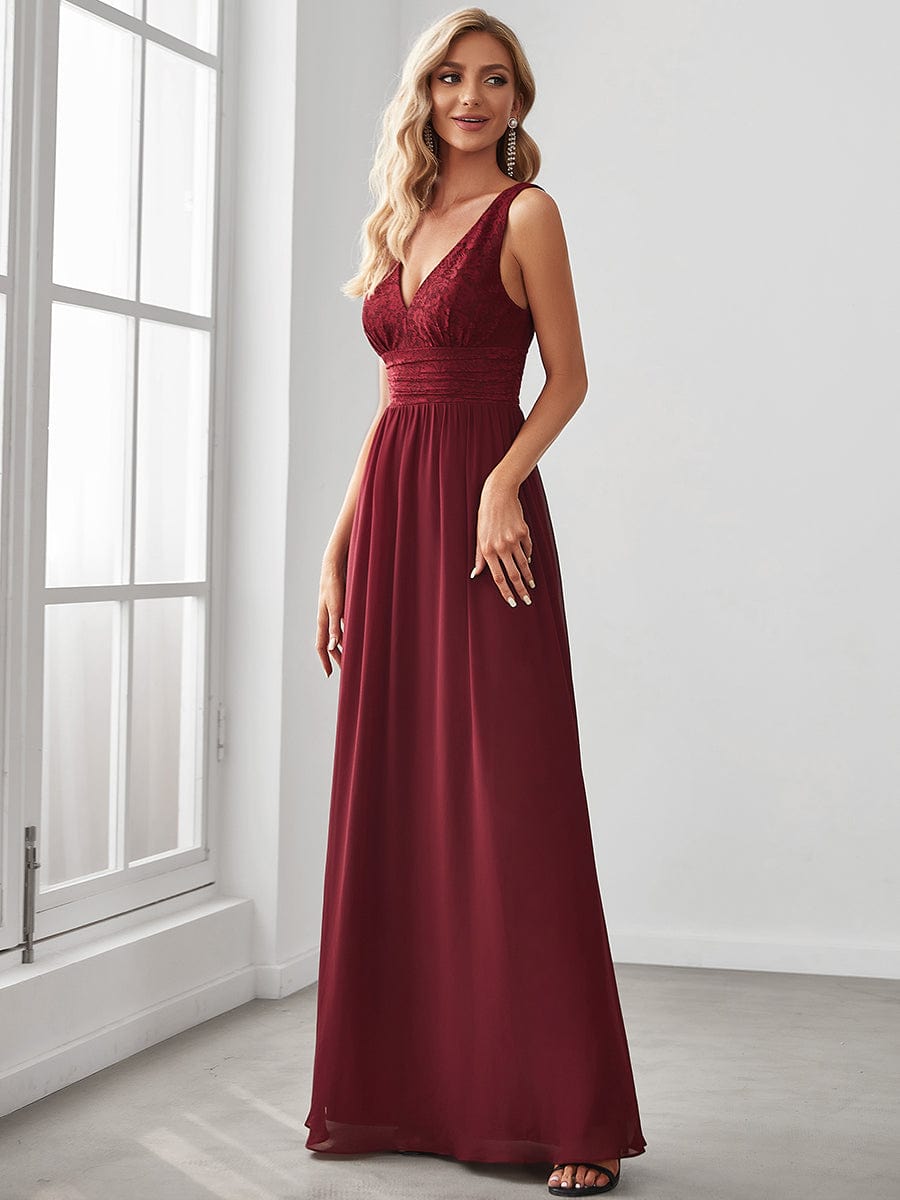 Elegant Deep V Neck A Line Sleeveless Bridesmaid Gowns