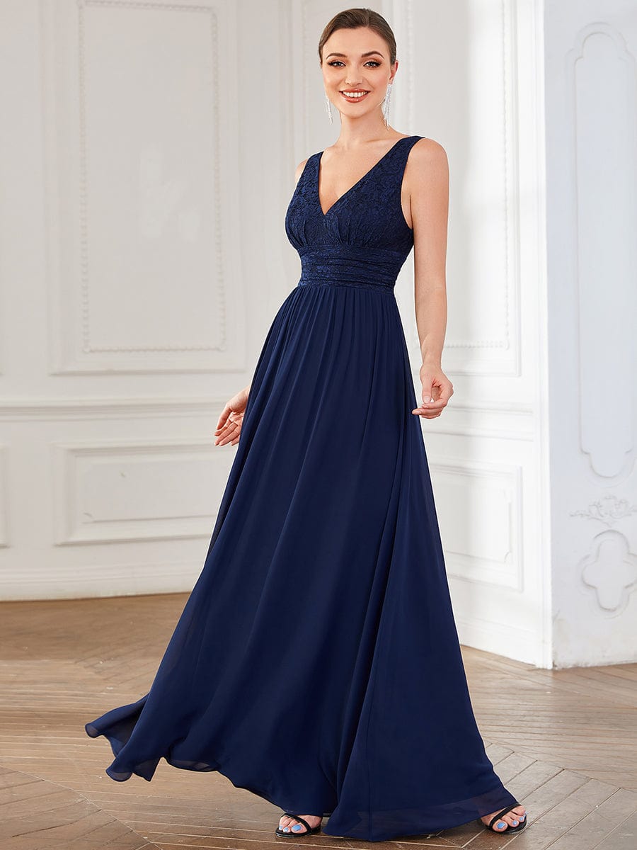 Elegant Deep V Neck A Line Sleeveless Bridesmaid Gowns