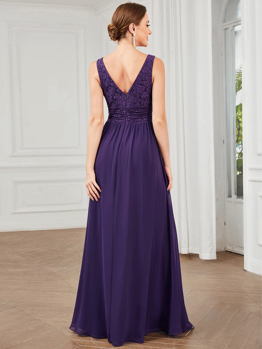 Elegant Deep V Neck A Line Sleeveless Bridesmaid Gowns