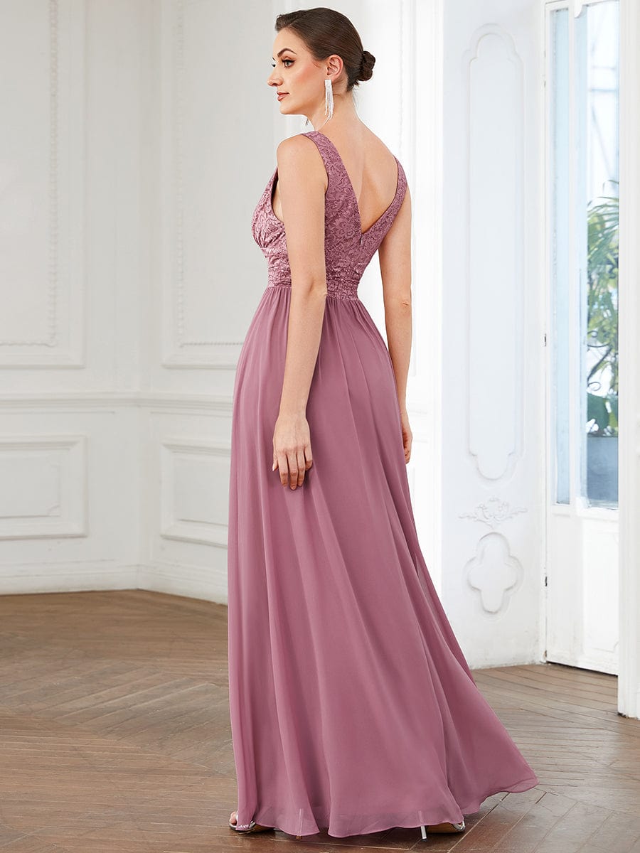 Elegant Deep V Neck A Line Sleeveless Bridesmaid Gowns