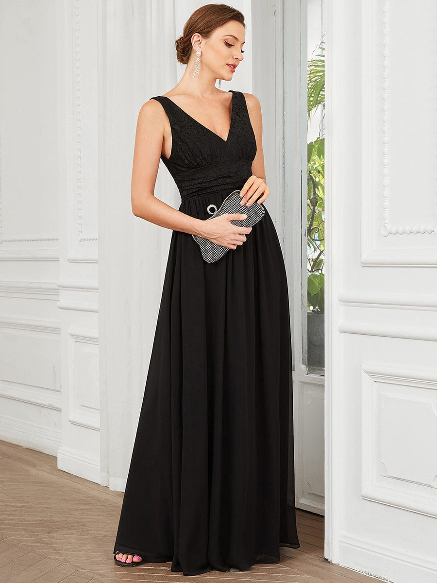 Elegant Deep V Neck A Line Sleeveless Bridesmaid Gowns