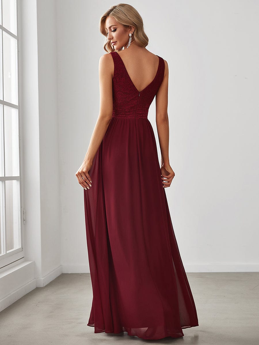 Elegant Deep V Neck A Line Sleeveless Bridesmaid Gowns