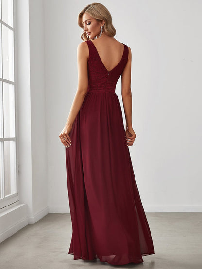 Elegant Deep V Neck A Line Sleeveless Bridesmaid Gowns