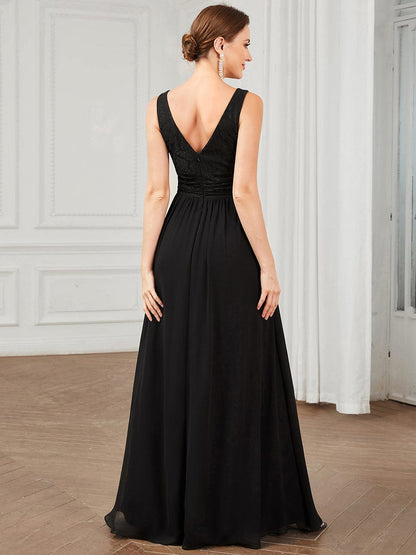 Elegant Deep V Neck A Line Sleeveless Bridesmaid Gowns