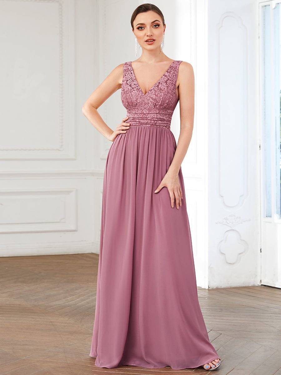 Elegant Deep V Neck A Line Sleeveless Bridesmaid Gowns