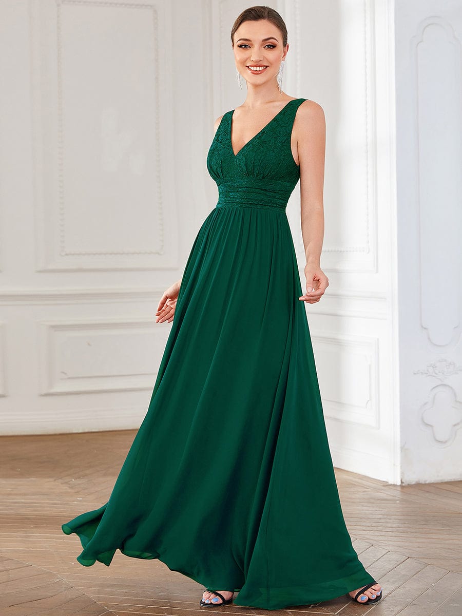 Elegant Deep V Neck A Line Sleeveless Bridesmaid Gowns