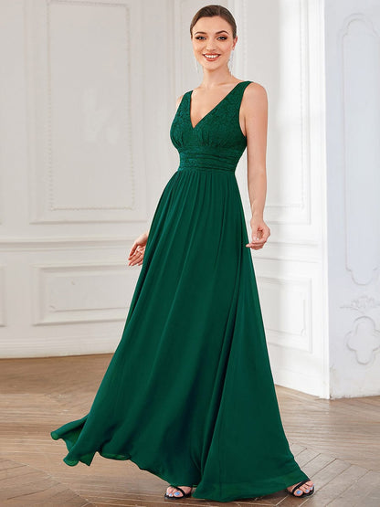 Elegant Deep V Neck A Line Sleeveless Bridesmaid Gowns