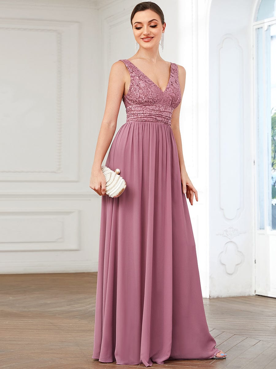 Elegant Deep V Neck A Line Sleeveless Bridesmaid Gowns