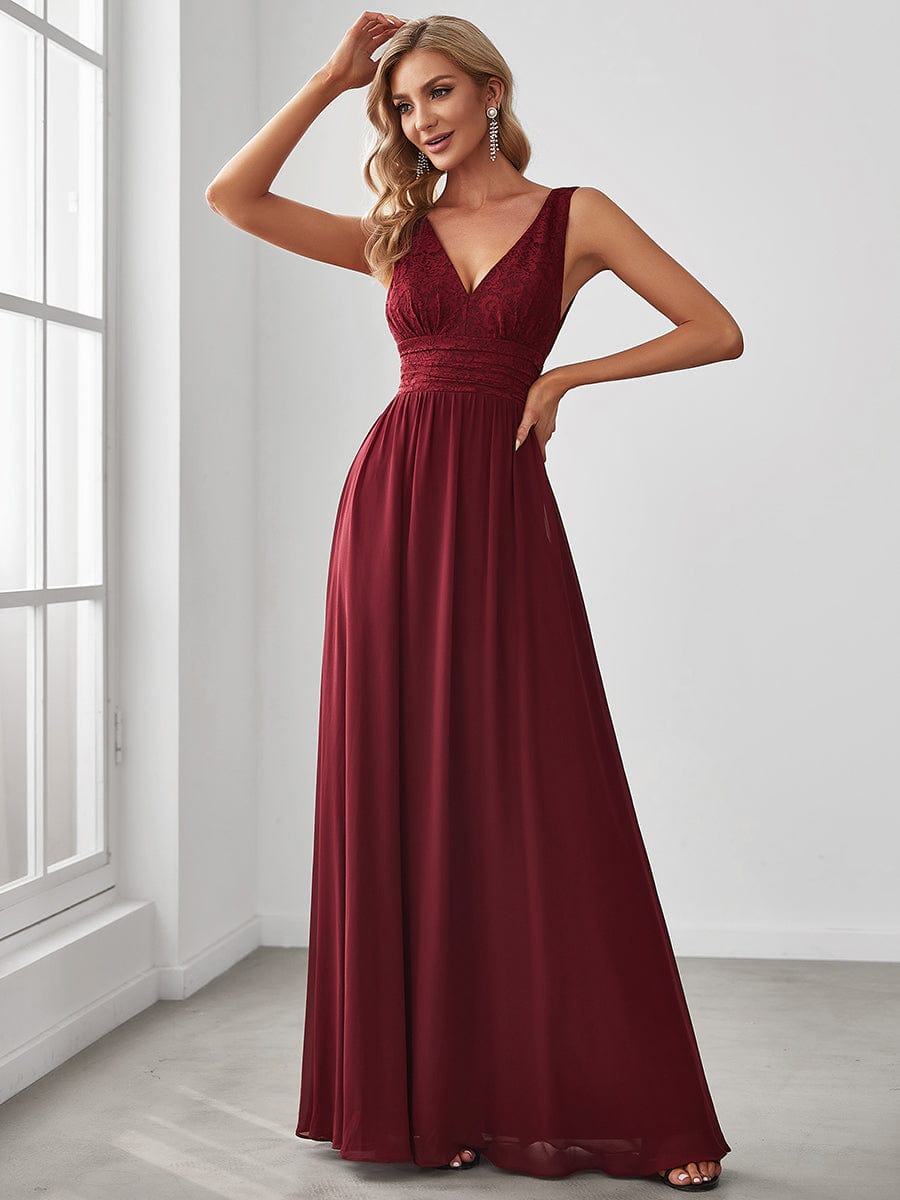 Elegant Deep V Neck A Line Sleeveless Bridesmaid Gowns