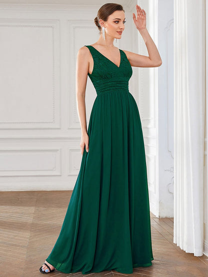 Elegant Deep V Neck A Line Sleeveless Bridesmaid Gowns