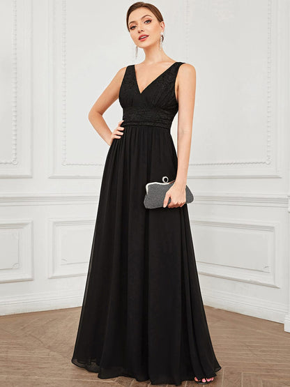 Elegant Deep V Neck A Line Sleeveless Bridesmaid Gowns
