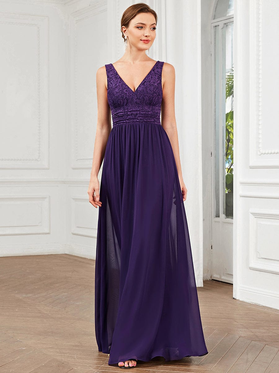Elegant Deep V Neck A Line Sleeveless Bridesmaid Gowns