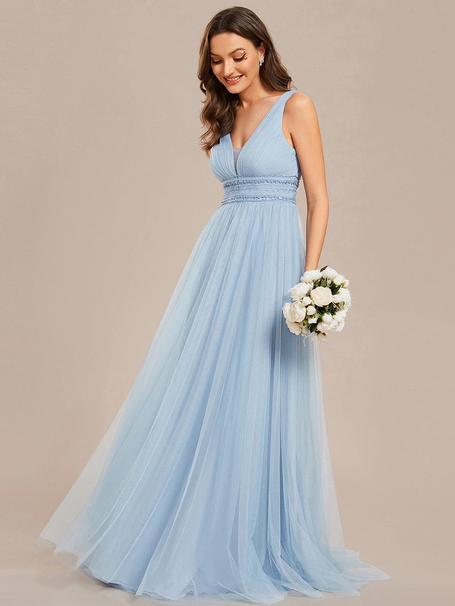 Elegant Deep V Neck A-Line Sleeveless Wedding Gown