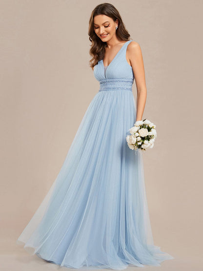 Elegant Deep V Neck A-Line Sleeveless Wedding Gown